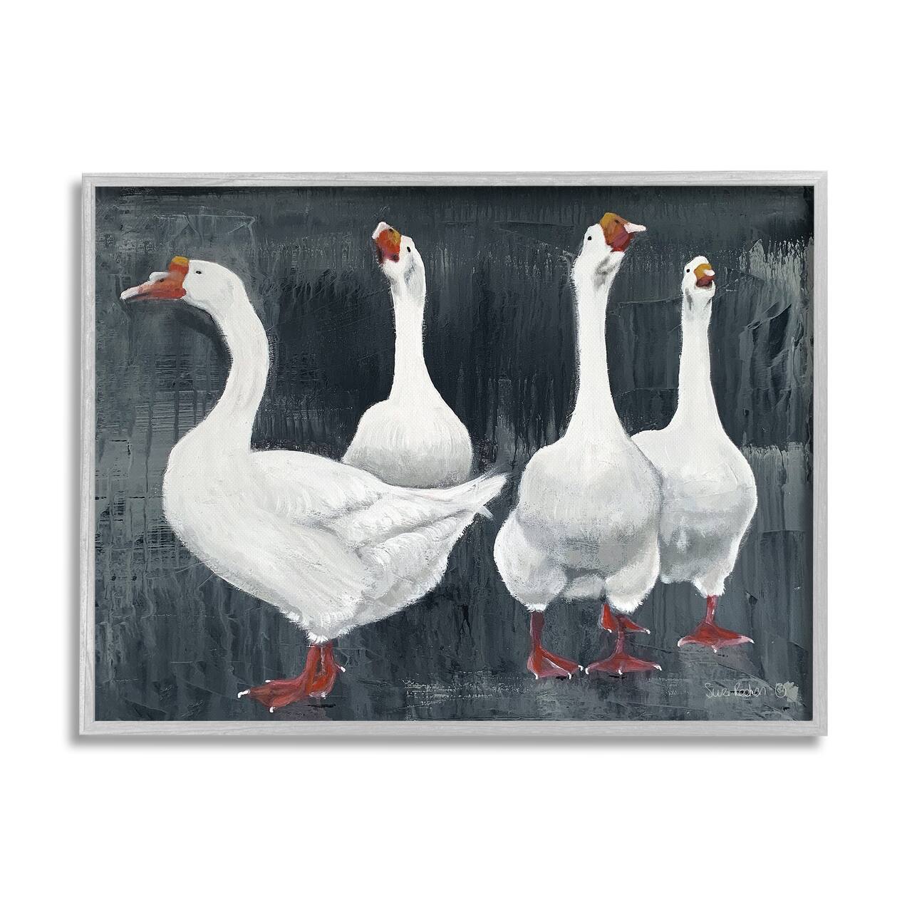 Stupell Industries Gaggle of White Geese Vintage Farm Bird Animals Framed Wall Art